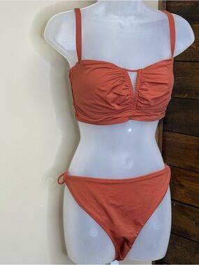 Shade & Shore Rusty Coral Ruched Bikini Set XL Bottoms 36DD top terracotta color